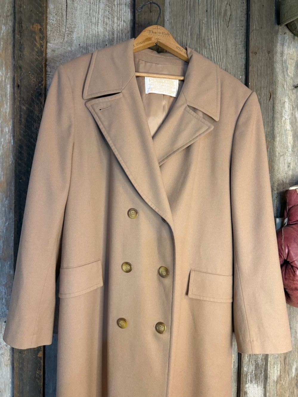 VTG 70s/80s Pendleton 100% Wool Camel Brown/Tan Trench Overcoat: Ladies Size 16 - Picture 2 of 14